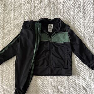 adidas Black Jacket & Pants Set with Green Accents